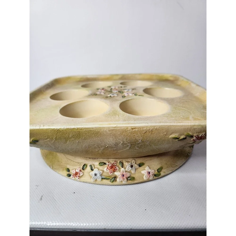 Vintage 90s PartyLite Six Tealight Candle Holder Ceramic Floral Antique Finish